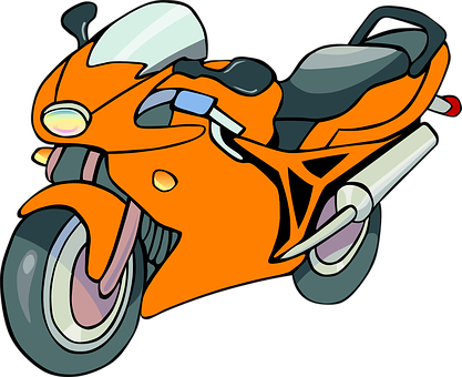 Orange Sport Motorcycle Cartoon PNG Image