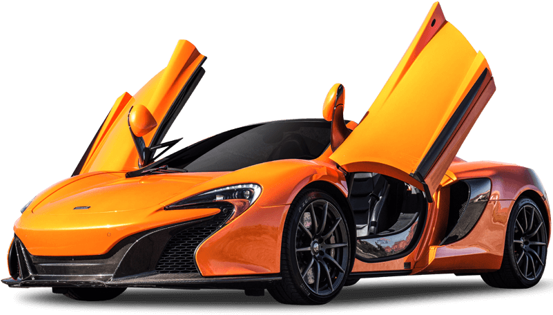 Orange Sports Car With Doors Up PNG Image