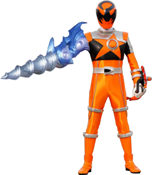 Orange Superhero With Spiral Weapon PNG Image