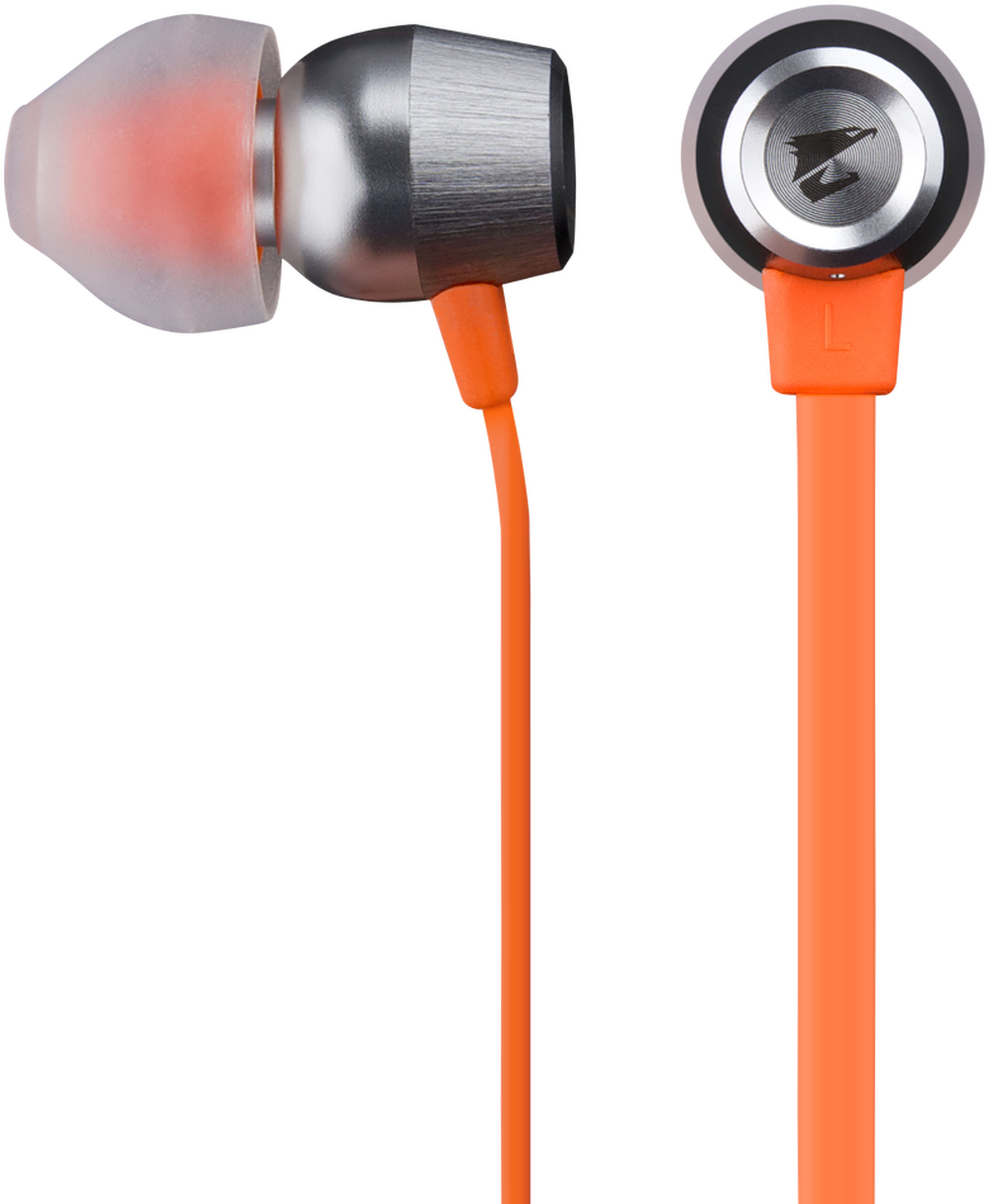 Orange Wired Earbuds Isolated PNG Image