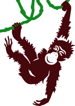 Orangutan Silhouette Swinging PNG Image