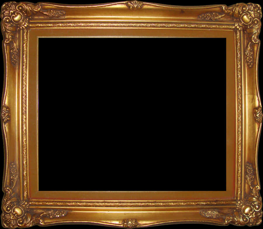 Ornate Golden Frame Black Background PNG Image