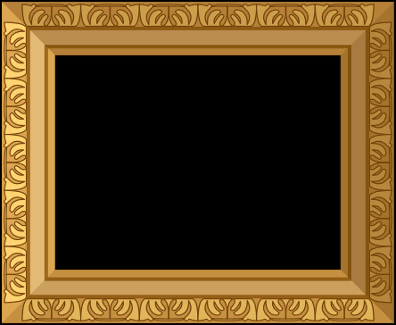 Ornate Golden Frame Black Background PNG Image