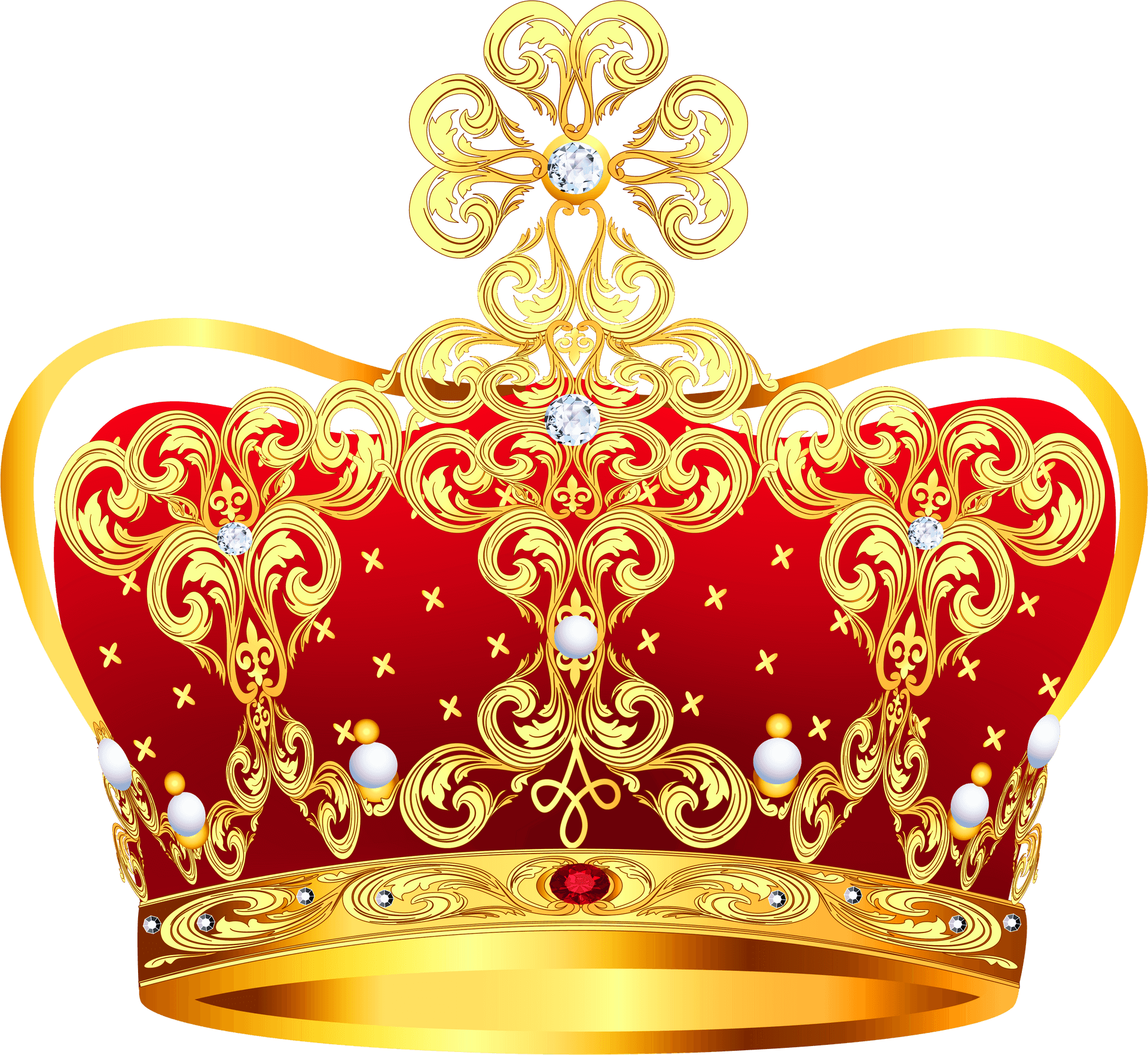 Ornate Golden Red Crown Transparent Background.png PNG Image