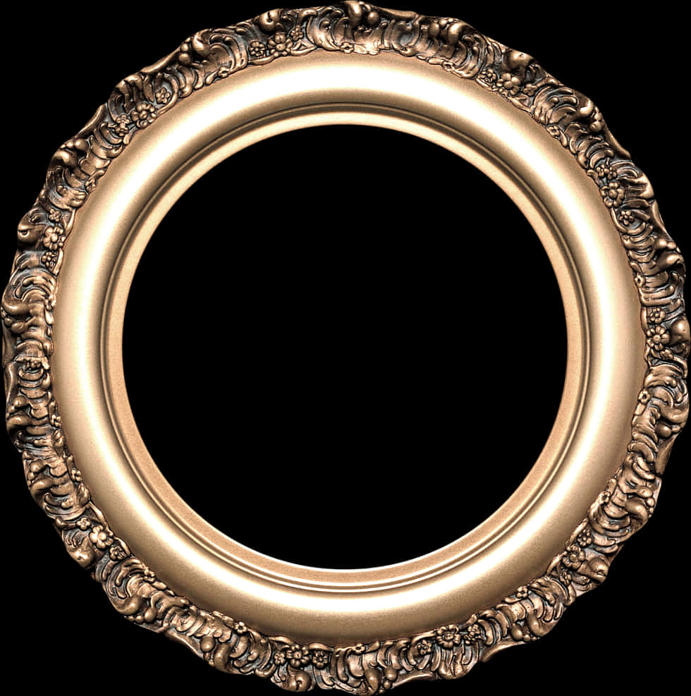 Ornate Golden Round Frame PNG Image