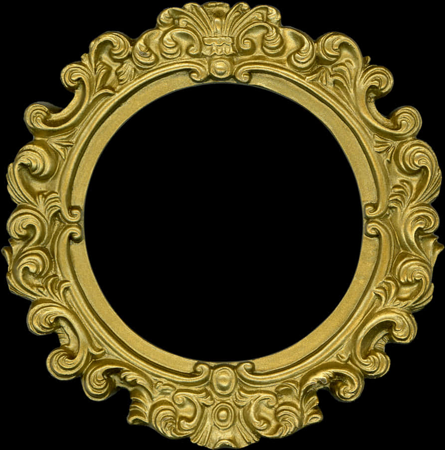 Ornate Golden Round Frame PNG Image