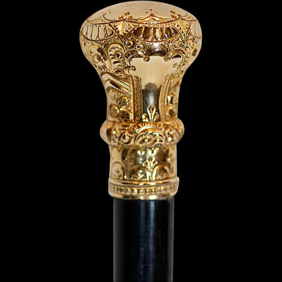 Ornate Golden Walking Stick Handle PNG Image