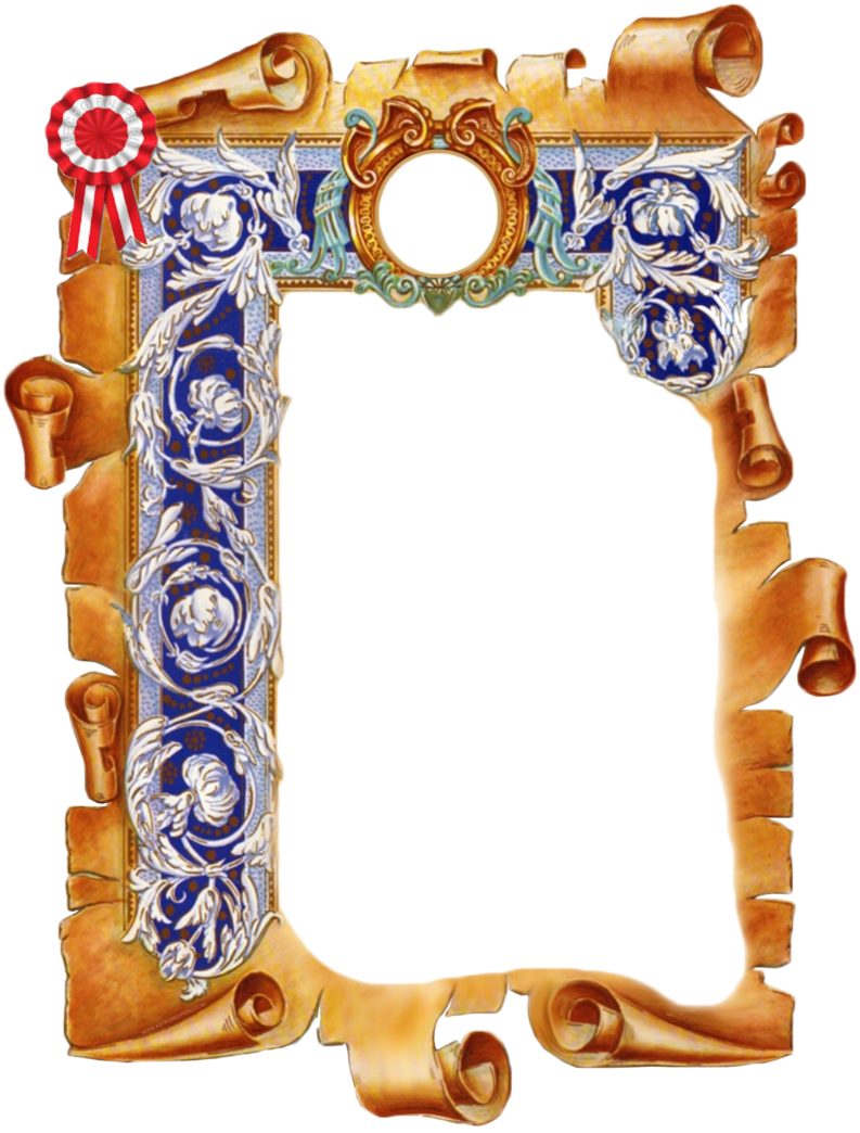 Ornate Scroll Framewith Rosette Ribbon PNG Image