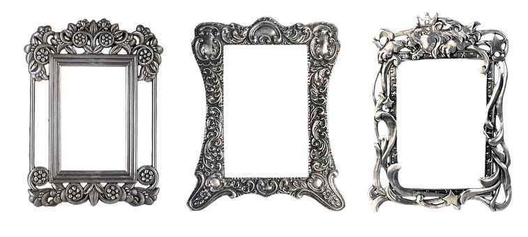 Ornate Silver Picture Frames PNG Image