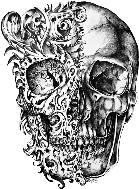 Ornate Skull Tattoo Design PNG Image