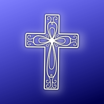 Ornate White Crosson Blue Background PNG Image