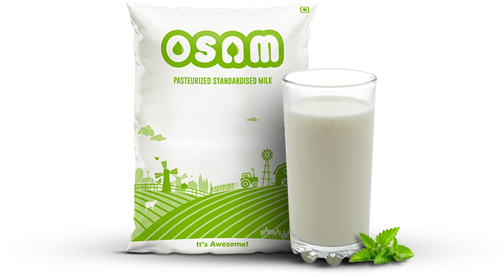 Osam Pasteurized Standardized Milk Packageand Glass PNG Image