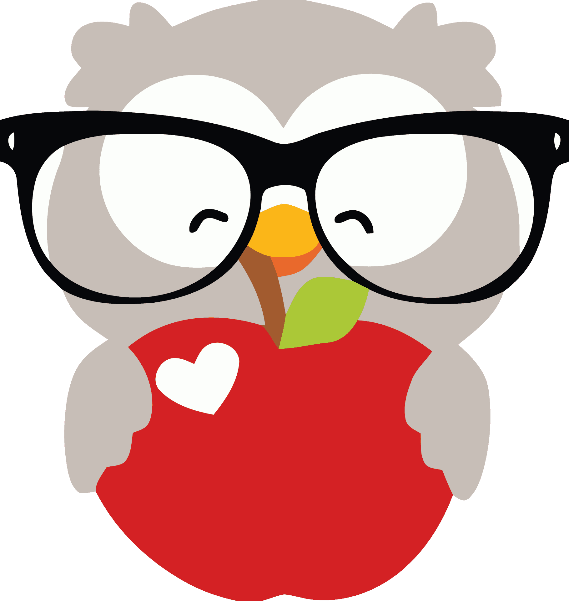 Owl With Glasses Holding Apple PNG Image