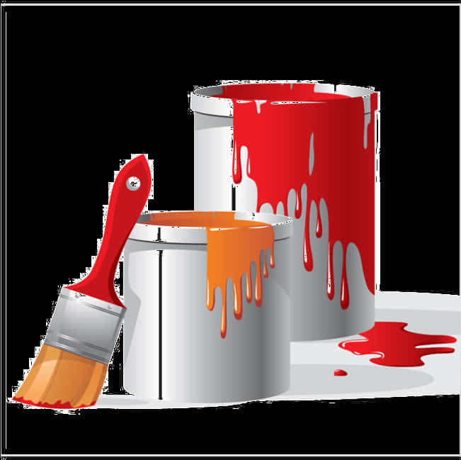 Paint Cansand Brush Dripping Redand Orange PNG Image