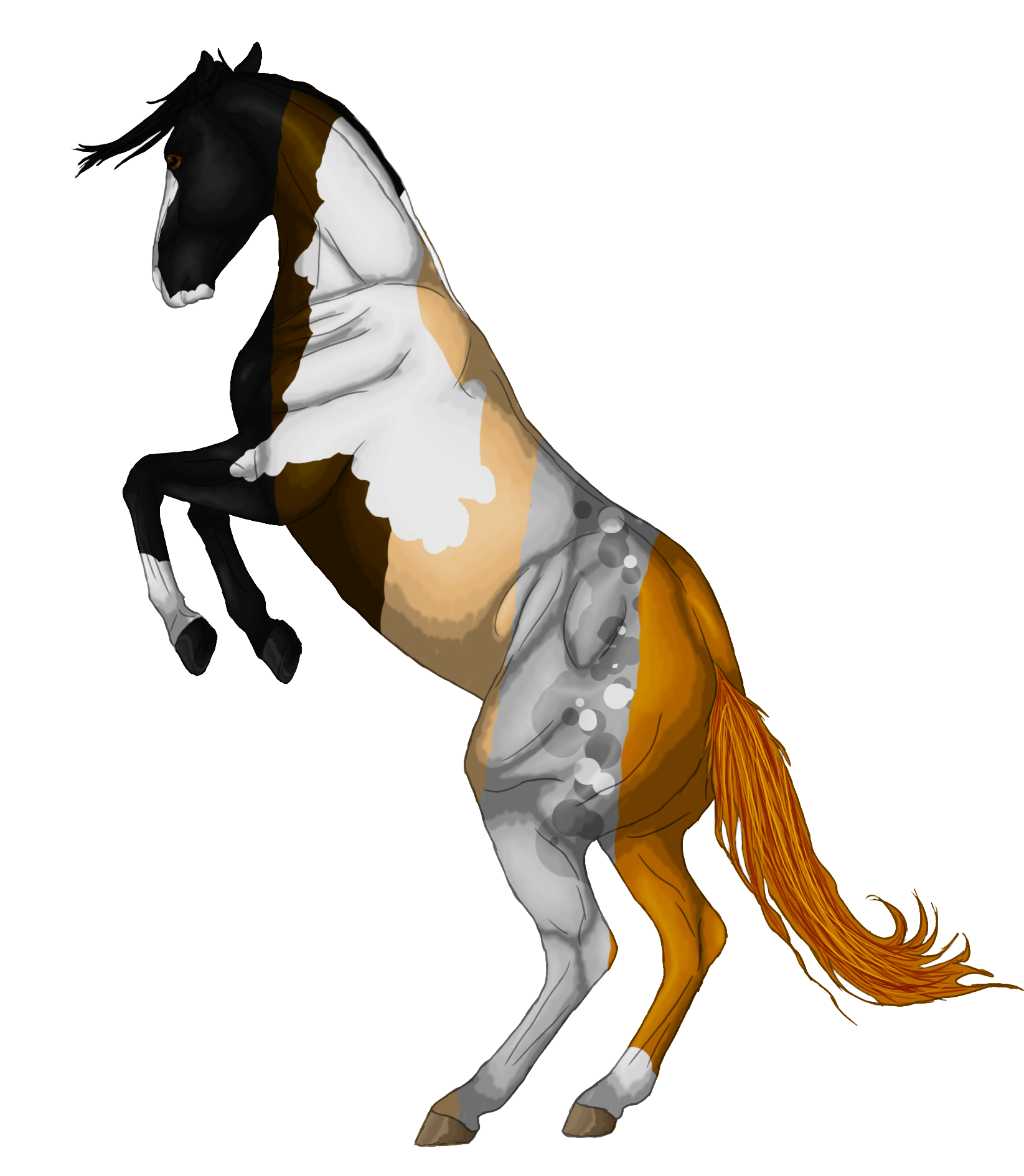 Painted Horse Rearing Illustration PNG Image