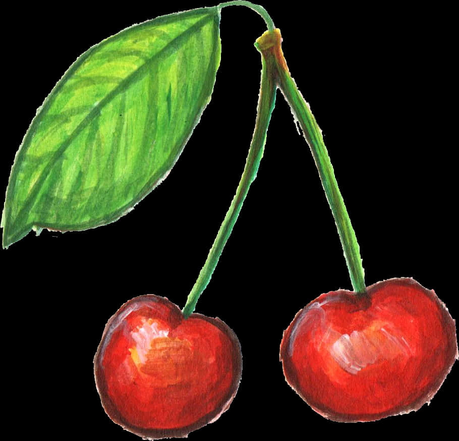 Pairof Cherrieswith Leaf PNG Image