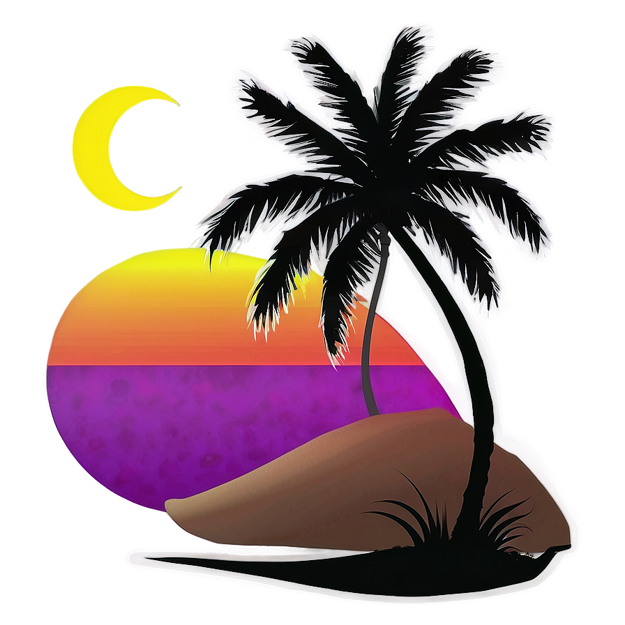 Palm Tree Silhouette On Beach Png Iir PNG Image