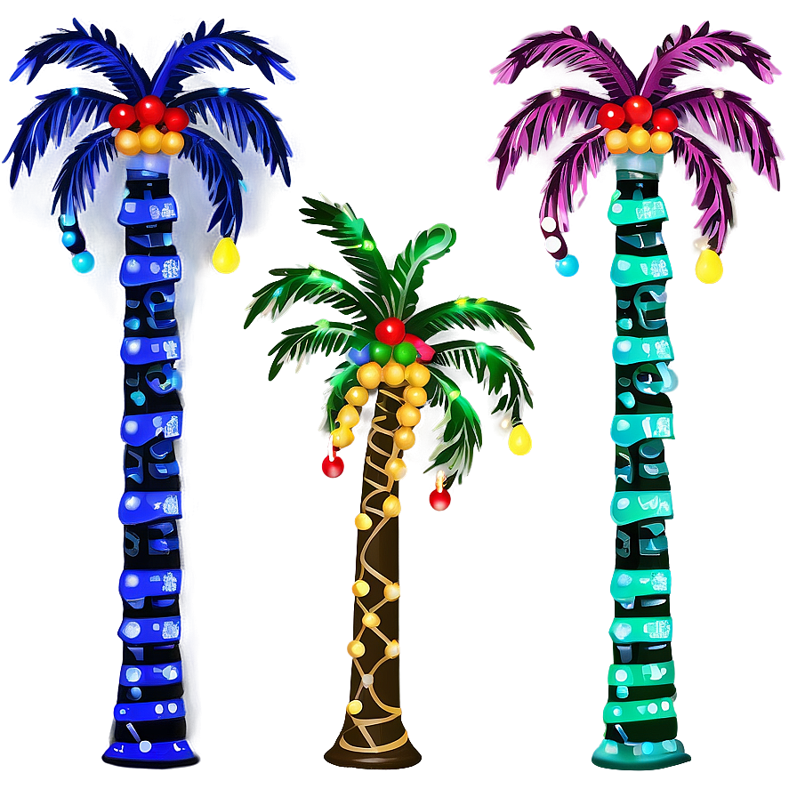 Palm Trees With Christmas Lights Png Vdo PNG Image