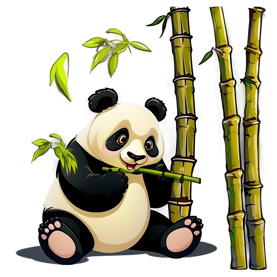 Panda Eating Bamboo Cartoon Png Vhr PNG Image