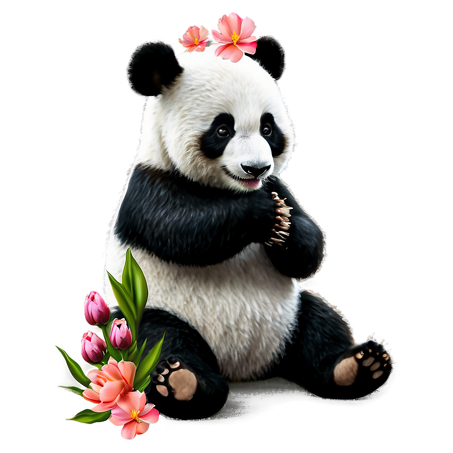 Panda With Flowers Png Kcq PNG Image