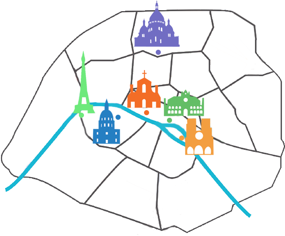 Paris Landmarks Map Art PNG Image