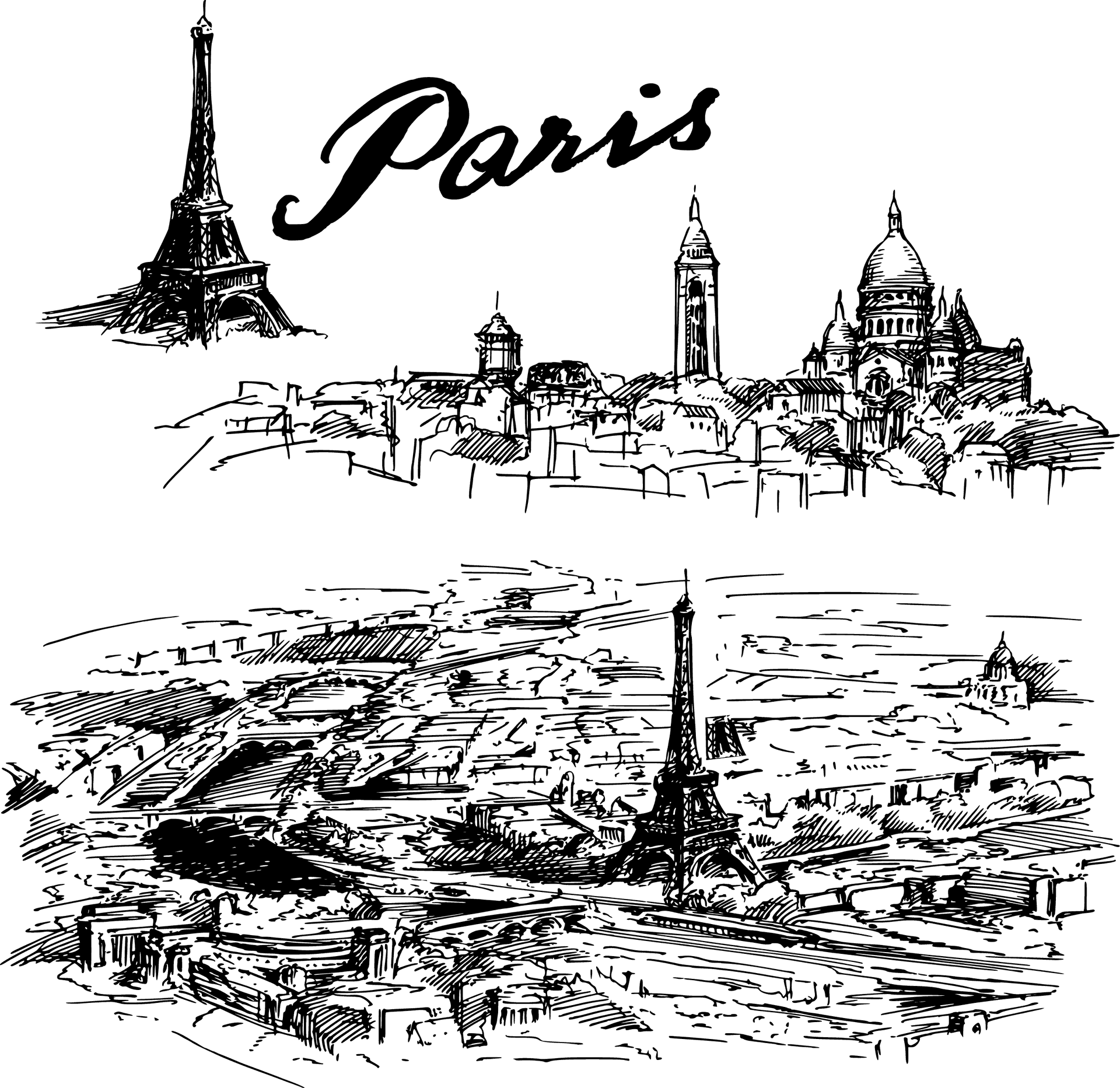 Paris Sketchesof Landmarks PNG Image