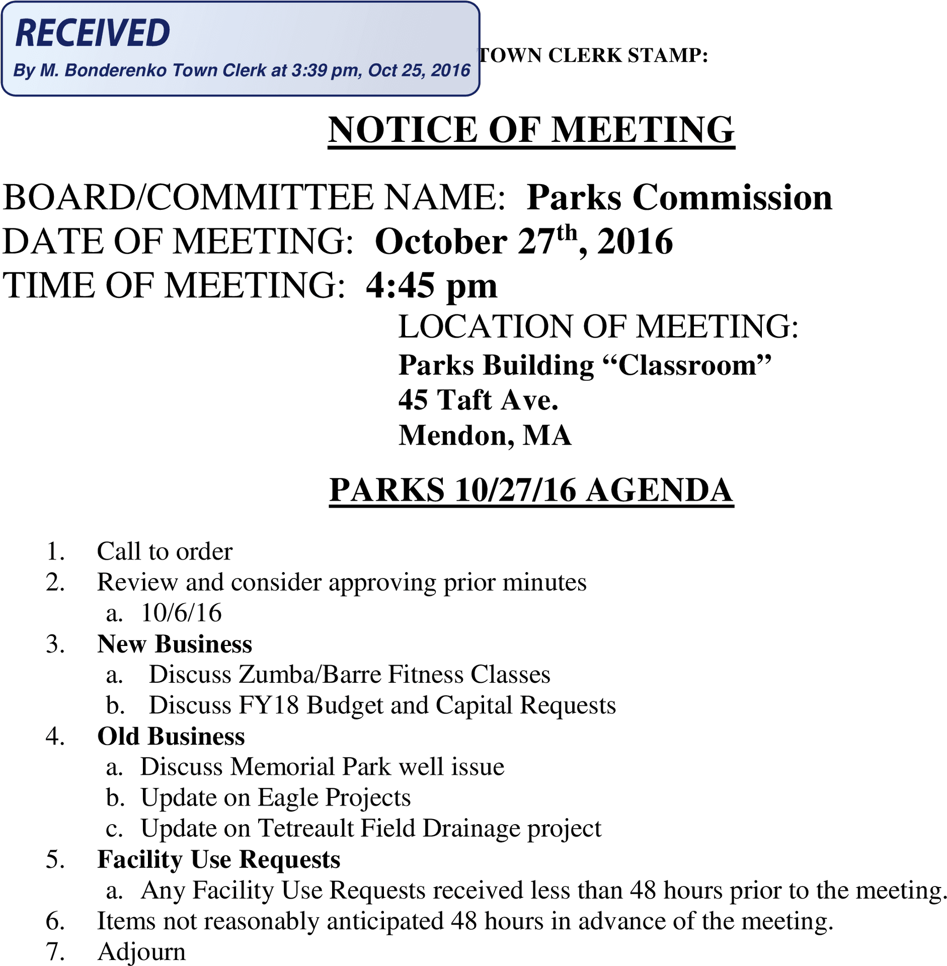 Parks Commission Meeting Agenda102716 PNG Image