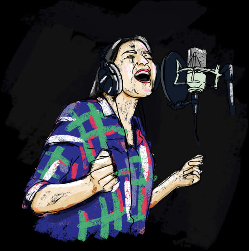 Passionate Singer Recording Session PNG Image