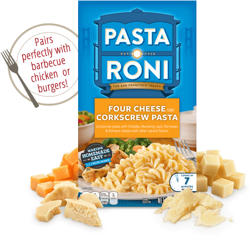 Pasta Roni Four Cheese Corkscrew Pasta Packaging PNG Image