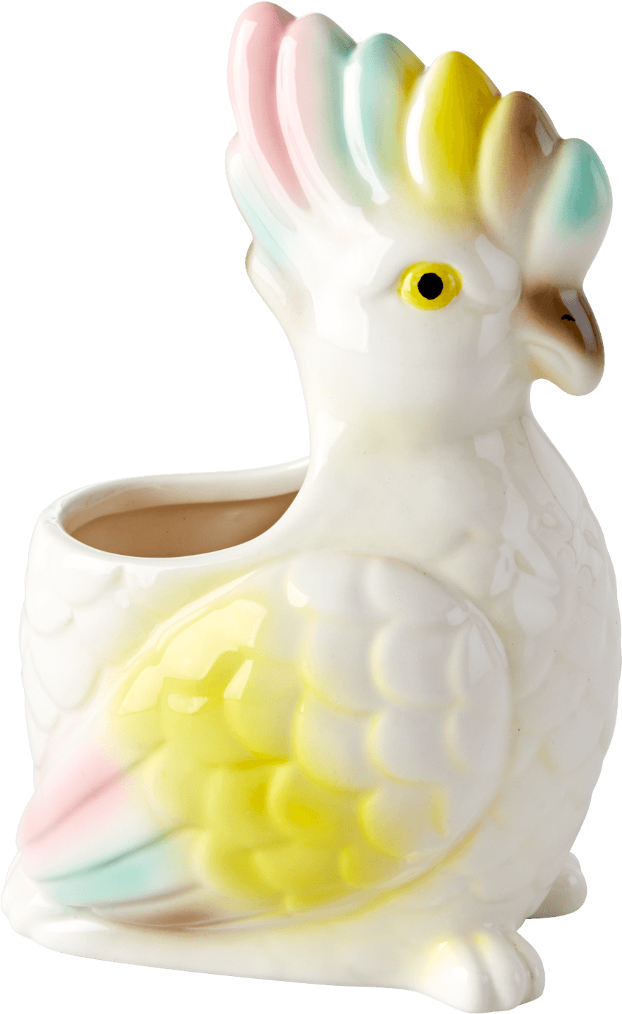 Pastel Cockatoo Ceramic Planter PNG Image