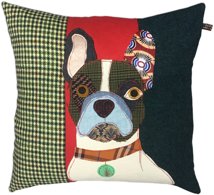 Patchwork Bulldog Cushion Design PNG Image