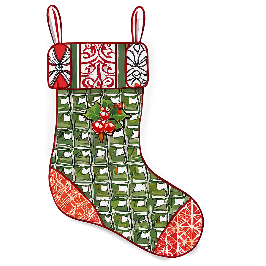 Patchwork Christmas Stocking Png Oaa PNG Image