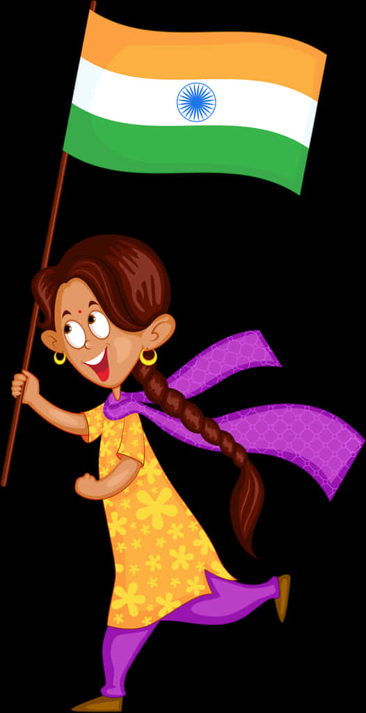 Patriotic Indian Girl Carrying Flag PNG Image