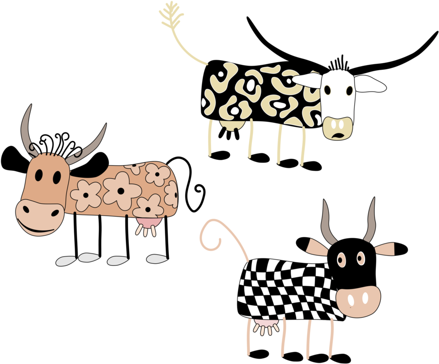 Patterned Cartoon Cows Illustration PNG Image