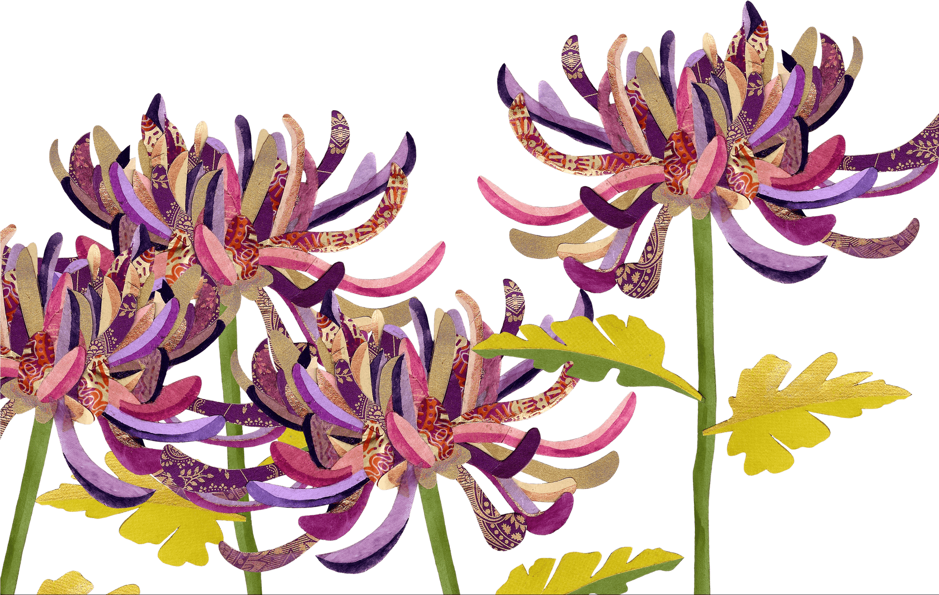 Patterned Chrysanthemums Artwork PNG Image