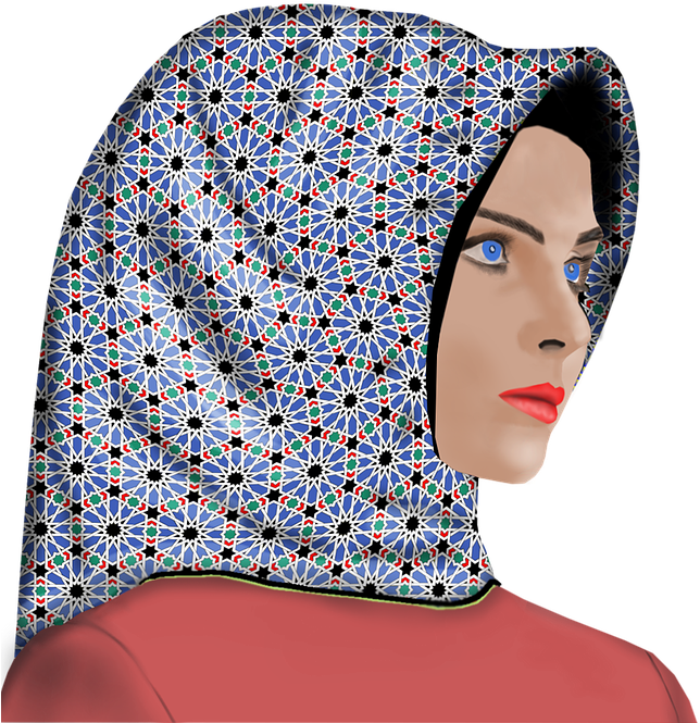 Patterned Hijab Portrait PNG Image