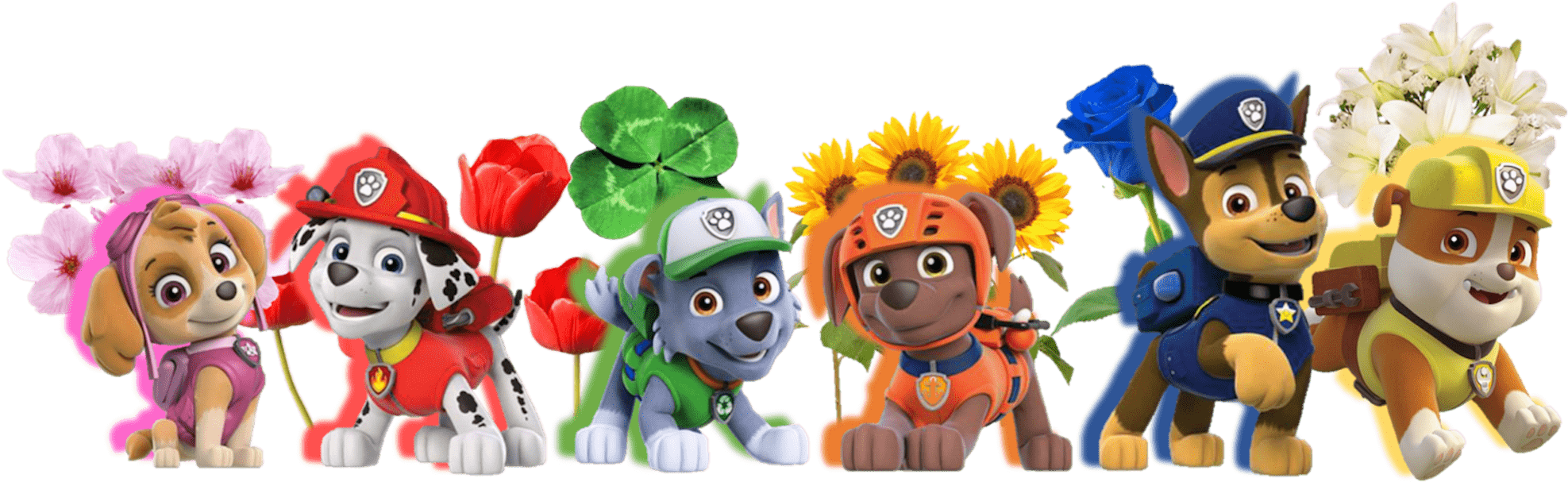 Paw Patrol Characters Floral Backdrop PNG Image