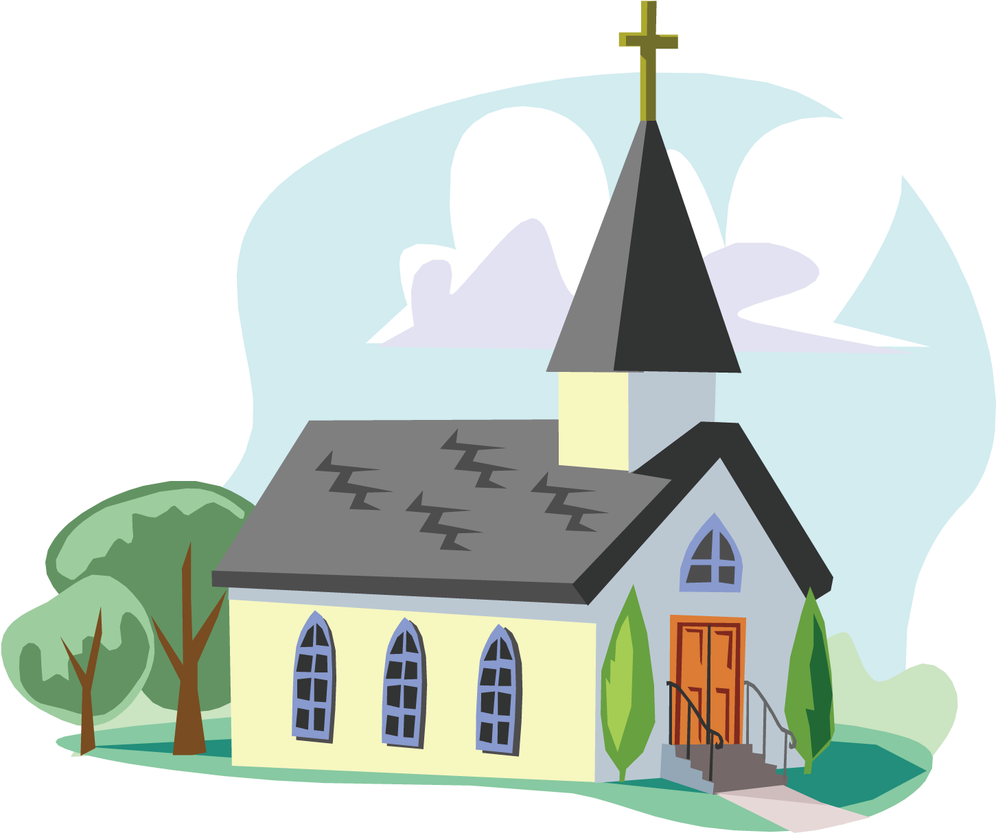 Peaceful Church Clipart Scene PNG Image