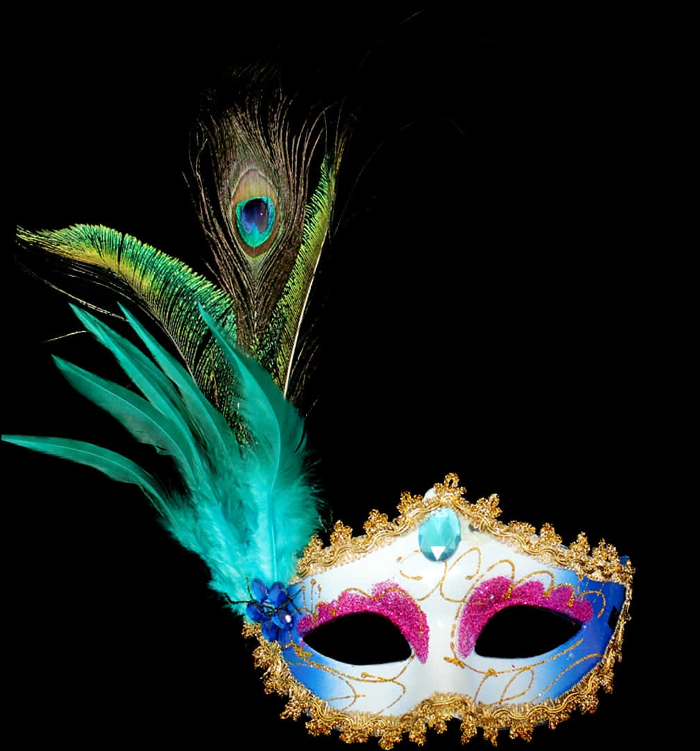 Peacock Feathered Masquerade Mask PNG Image