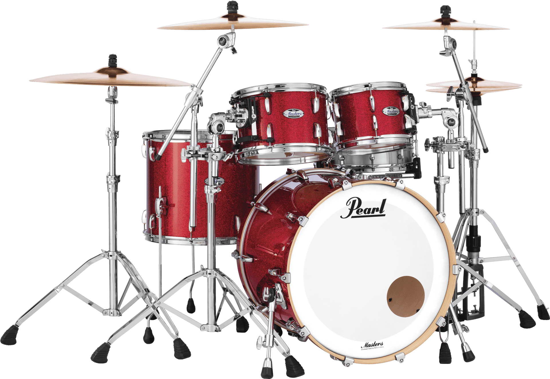 Pearl Masters Drum Set Red Finish PNG Image