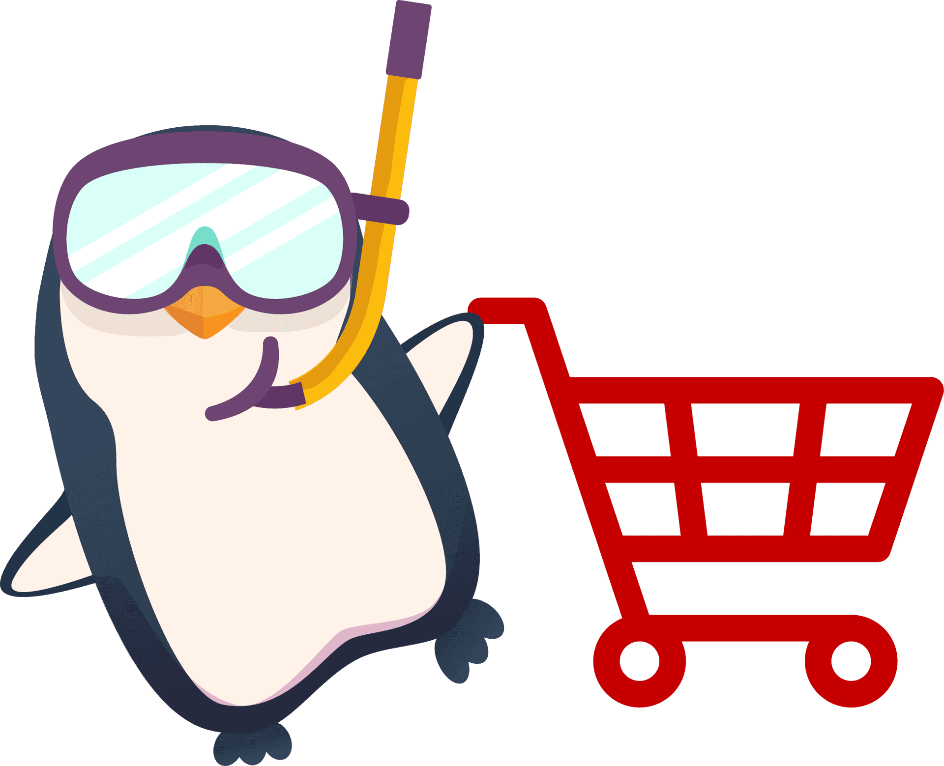 Penguin Shopperwith Cart PNG Image