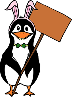 Penguinin Bunny Earswith Sign PNG Image