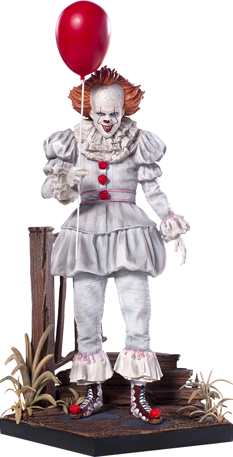 Pennywise Statuewith Red Balloon PNG Image