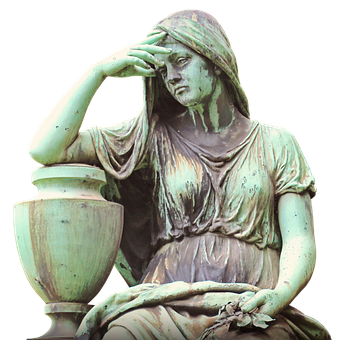 Pensive Female Statue Bronze PNG Image