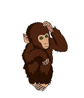 Pensive Monkey Cartoon PNG Image