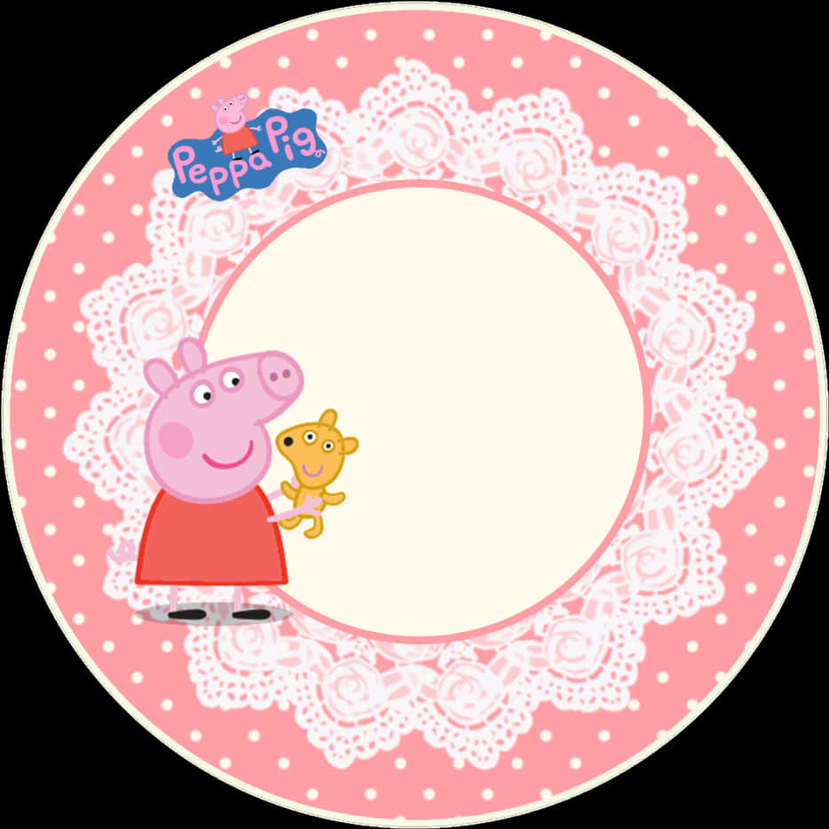 Peppa Pigwith Teddy Frame PNG Image