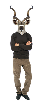 Person_with_ Deer_ Head_ Mask_ Standing_ Arms_ Crossed PNG Image