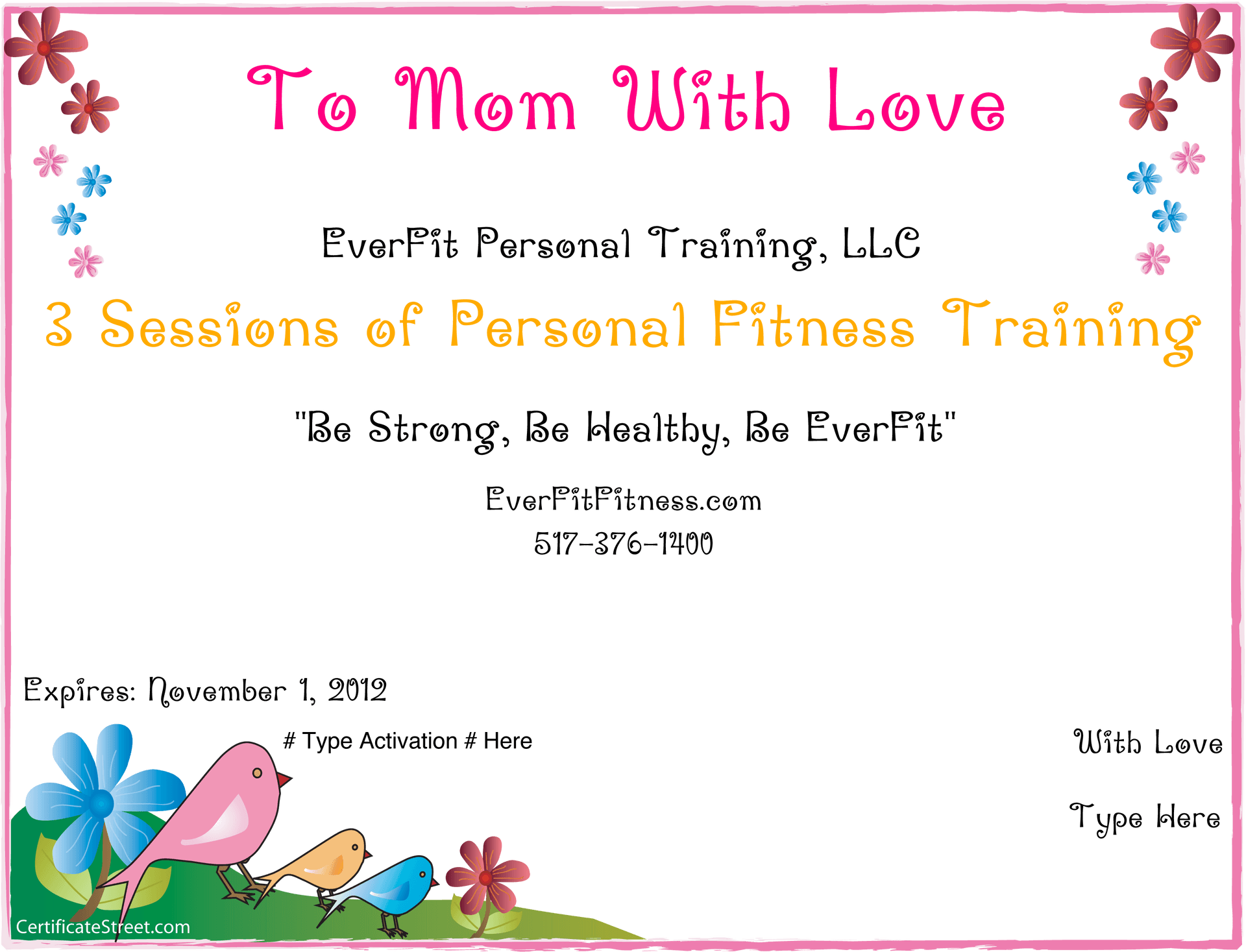 Personal Fitness Training Gift Certificatefor Mom PNG Image