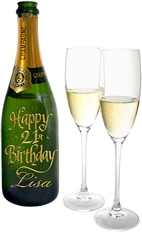 Personalized Birthday Champagneand Glasses PNG Image