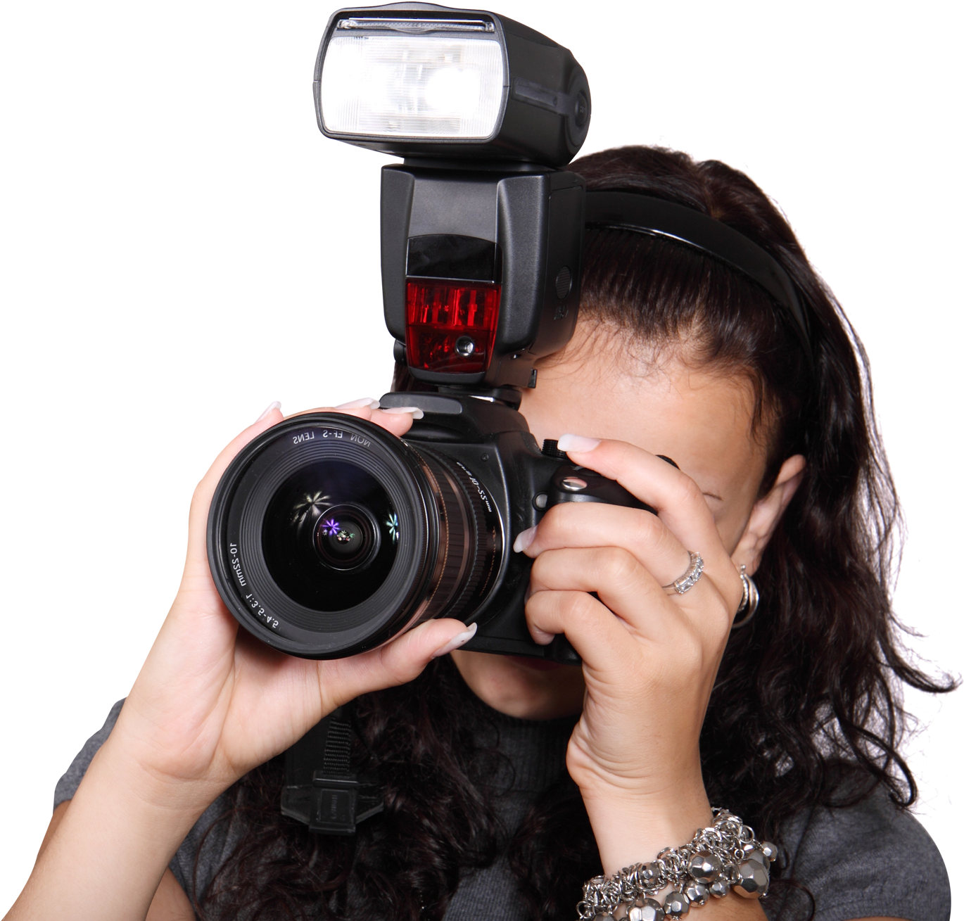 Photographerin Actionwith Cameraand Flash PNG Image